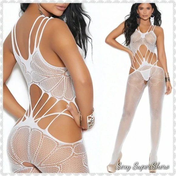 🆕Soft & Sexy White or Red Crochet bodystocking Lingerie - Picture 4 of 5